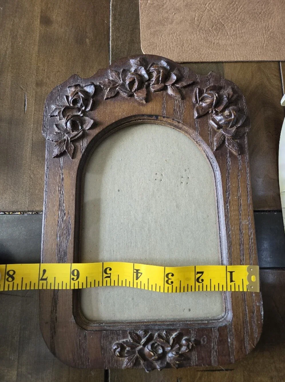Vintage Carved Wood Picture Frame Floral Rose Detail Arched 8x6
